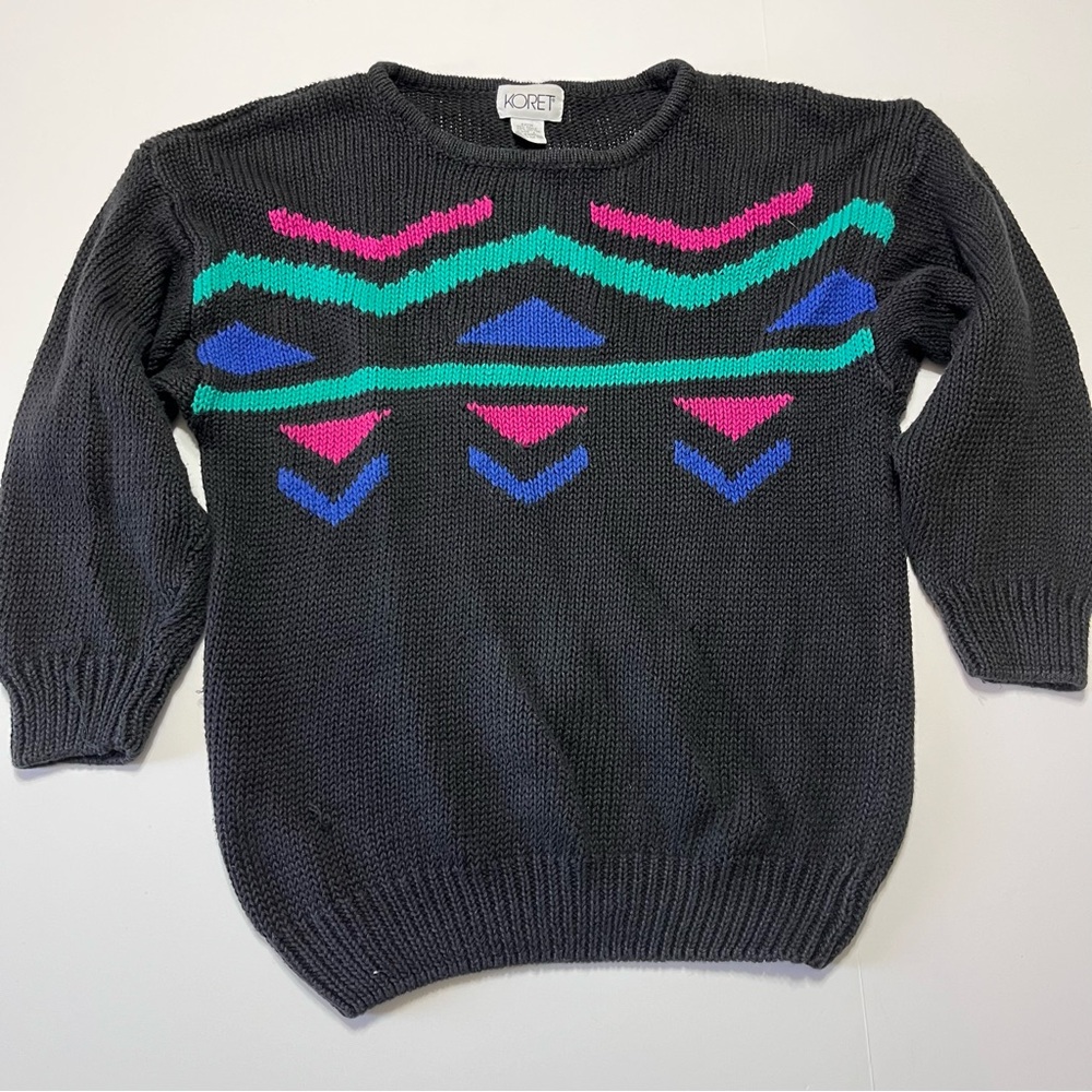 Koret Black Sweater with Colorful Geometric Pattern
